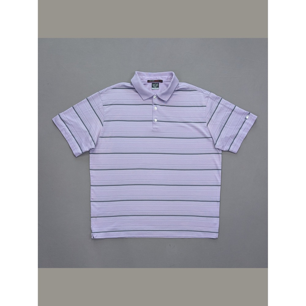 Nike Tiger Woods Collection Polo Mens Large Purple Striped Dri Fit Golf Shirt